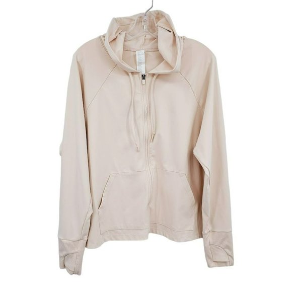 Fabletics Oasis Cropped Hoodie 1X Sand Raglan Sleeve Full Zip Boxy Pockets Plus - Picture 11 of 14